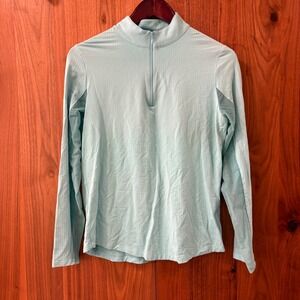 IBKUL Women Quarter Zip Long Sleeve Performance Top Light Blue Green Mesh Medium